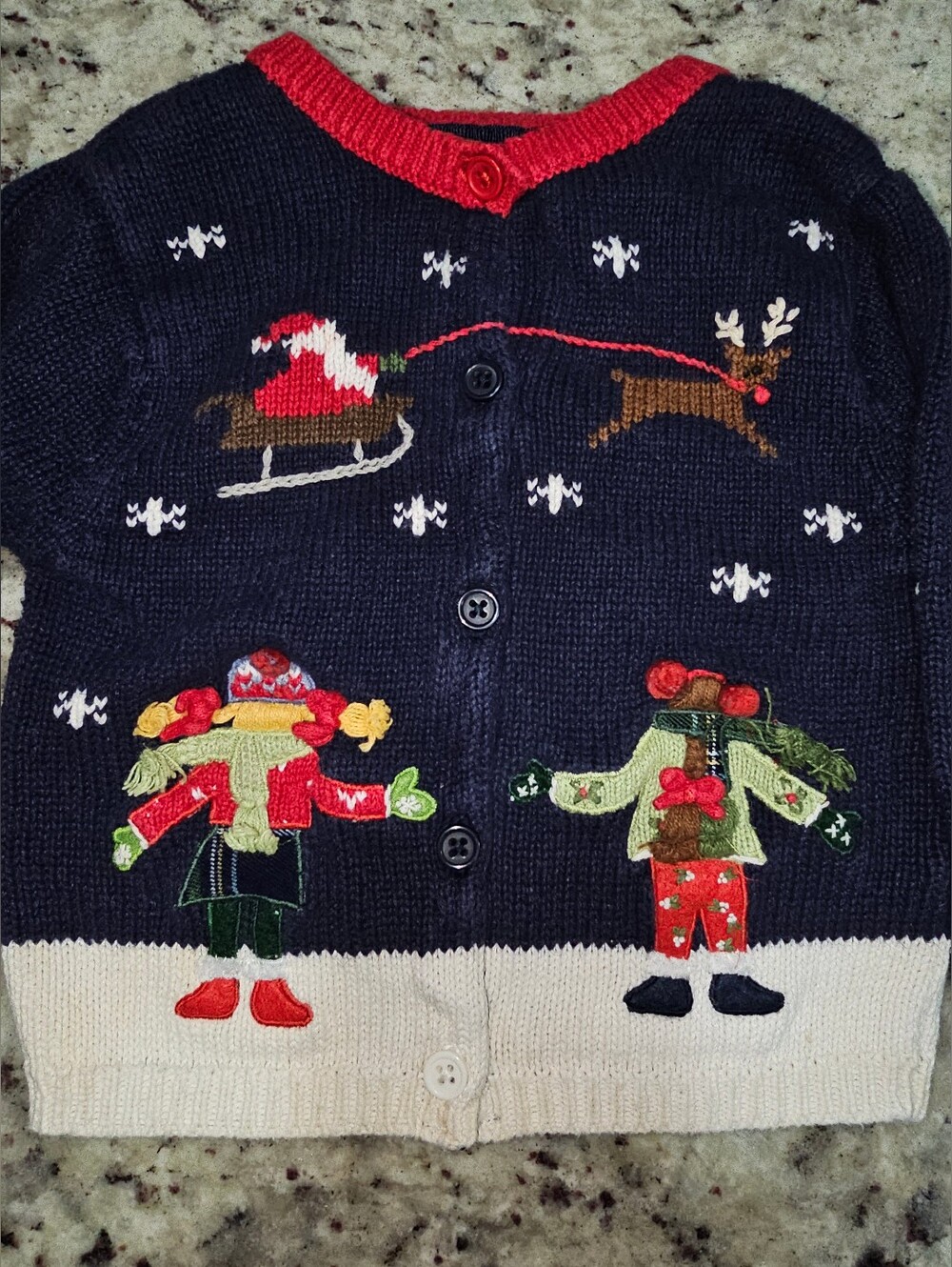 Heartstrings Christmas Sweater Santa With Sleigh And Kids Watching Sz 3T